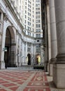 Dinkins Manhattan Municipal Building, Centre Street facade, partial view from front court inside the colonnade, New York, NY