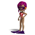 Dinky toon girl with diving goggles and