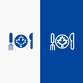 Dinner, Autumn, Canada, Leaf Line and Glyph Solid icon Blue banner Line and Glyph Solid icon Blue banner Royalty Free Stock Photo