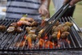 Dinner barbecue with grilled spotted babylon on charcoal stove Royalty Free Stock Photo