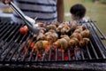 Dinner barbecue with grilled spotted babylon on charcoal stove Royalty Free Stock Photo