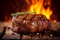 steak dark food raw meat red fried grill fire background beef. Generative AI.
