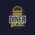 Dinner best retro neon sign, vintage bright glowing signboard, light banner vector Illustration