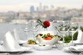 Dinner At The Bosphorus, Istanbul - Turkey (Day Sh Royalty Free Stock Photo