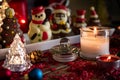 Dinner candle light on Christmas and winter holidays Royalty Free Stock Photo