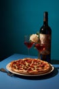 Dinner cheese alcohol pizza glass bottle love drink snack food wine