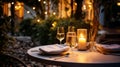 Dinner in a chic restaurant, on the terrace in the fresh air, by candlelight with a glass of champagne or wine, with