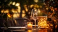 Dinner in a chic restaurant, on the terrace in the fresh air, by candlelight with a glass of champagne or wine, with