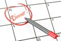 Dinner date on calendar concept, 3D