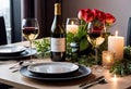 Dinner and elegant date in the home dining room for an event, significant event or occasion, aristocratic style,