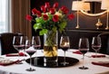 Dinner and elegant date in the home dining room for an event, significant event or occasion, aristocratic style,