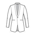 Dinner fitted jacket suit tuxedo technical fashion illustration with single breasted, long sleeves, jetted pockets. Flat