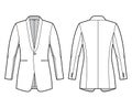 Dinner fitted jacket suit tuxedo technical fashion illustration with single breasted, long sleeves, jetted pockets. Flat