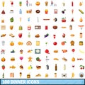 100 dinner icons set, cartoon style Royalty Free Stock Photo