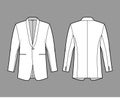 Dinner jacket tuxedo suit technical fashion illustration with long sleeves, shawl lapel collar, welt pocket, regular cut