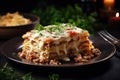 Dinner lasagna portion food pasta beef meal basil cheese plate italian meat Royalty Free Stock Photo