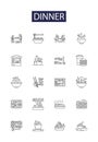 Dinner line vector icons and signs. Cuisine, Meal, Feast, Banquet, Lunch, Cookout, Repast, Feeding outline vector