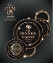 Dinner party elegant invitation card with deco floral elements and pattern.