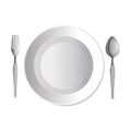 Dinner plate,fork and spoon. Vector illustration