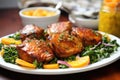 dinner plate with glazed honey mustard pork chops