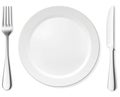 Dinner plate, knife and fork