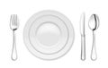 Dinner plate, knife, fork and spoon Royalty Free Stock Photo