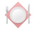 Dinner plate, knife and fork. Vector stock illustration Royalty Free Stock Photo