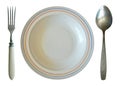 Dinner Set. Plate, Spoon and Fork Isolated
