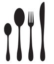 Dinner set silhouette icons. Spoon, fork, knife silhouette on a white background. Vector illustration Royalty Free Stock Photo