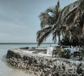 Summer vacation on a Maldives paradise tropical island. Dinner set-up on the oceanfront terrace. Royalty Free Stock Photo