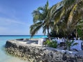 Dinner set-up on the oceanfront terrace. Summer vacation on a Maldives paradise tropical island. Royalty Free Stock Photo