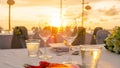 Dinner setup in sunset time Royalty Free Stock Photo