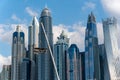 Dinner in the sky restaurant in front of Iconic Dubai Marina buildings. Modern  hotels, luxury apartments, business centers. Royalty Free Stock Photo