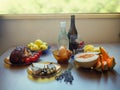 The dinner table with food in country stile