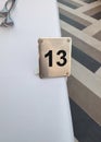 Dinner table place setting table card number thirteen Royalty Free Stock Photo