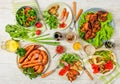 Dinner table with variety food