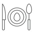 Dinner thin line icon, food and dishware, plate sign, vector graphics, a linear pattern on a white background.