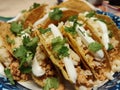 Dinner time chicken tacos cilantro with sour cream