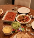 Dinner for two - salsa salad with taco mix guacamole and cheese Royalty Free Stock Photo