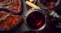 Dinner for two with steaks and red wine Royalty Free Stock Photo