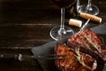 Dinner for two with steaks and red wine Royalty Free Stock Photo