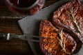 Dinner for two with steaks and red wine Royalty Free Stock Photo