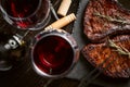Dinner for two with steaks and red wine Royalty Free Stock Photo