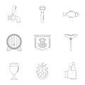 Dinnertime icons set, outline style