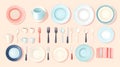 Dinnerware Set with Plates  Bowls  Cutlery  and Cups   Table Setting Illustration Royalty Free Stock Photo