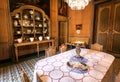 Dinning room with antique utensils and furniture, interiors of Palazzo Alliata di Villafranca, Baroque aristocratic home