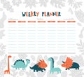 Vector weekly planner with dinosaurs