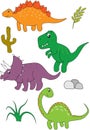 Cartoon dinosaurs set on white background. Vector illustration for kids. Royalty Free Stock Photo