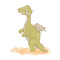 DINO AFRAID Prehistoric Cartoon Beast Hand Drawn Illustration