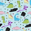 Dino is also princess vector seamless pattern cartoon dinosaur background